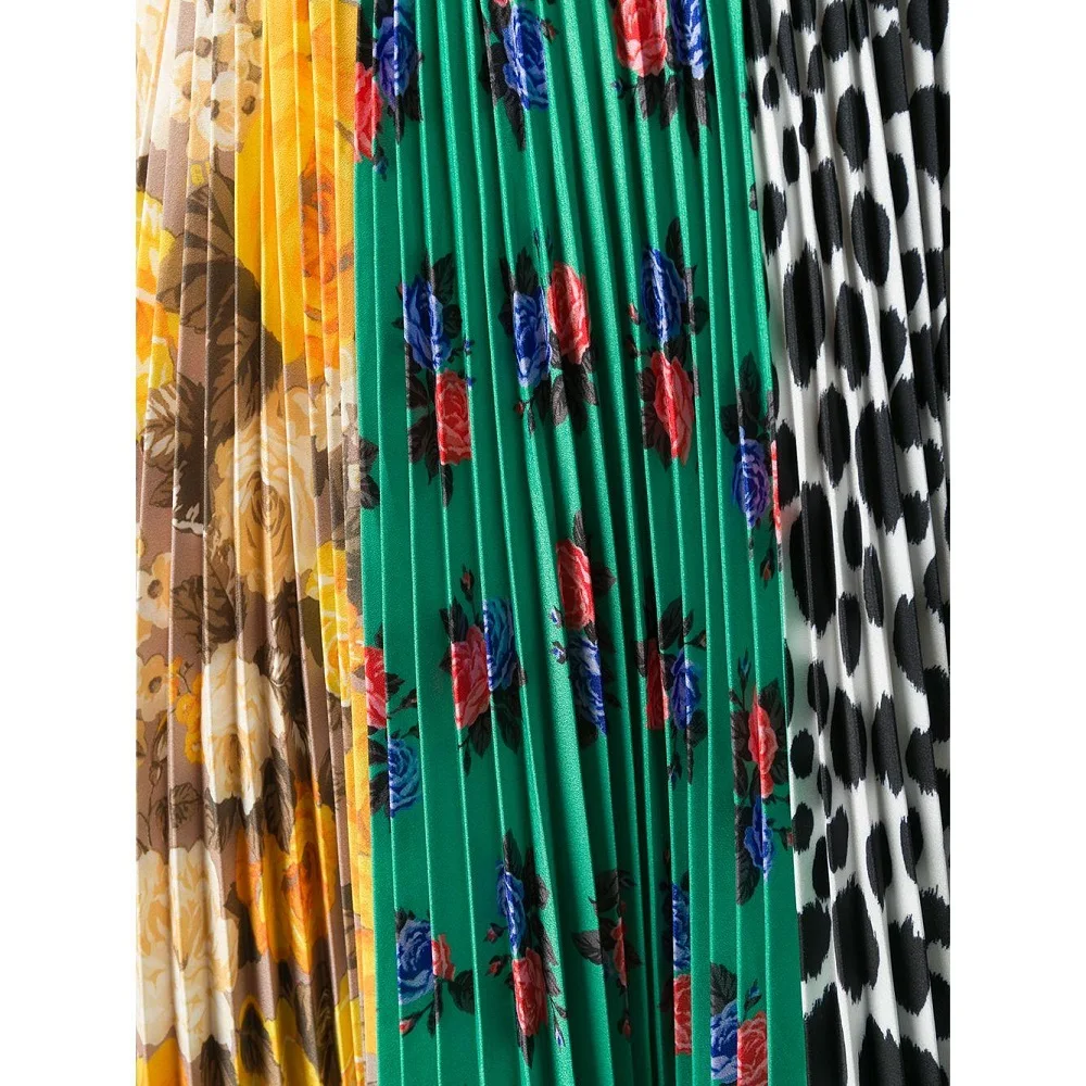 

Big name summer women's satin 3D printing elastic waist pleated skirt 2021New ladies fashion traf office bandage skirt Bing XL