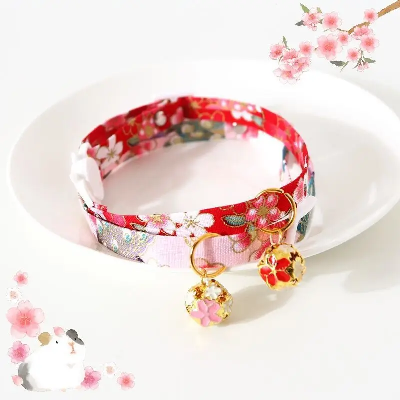 Cute Cat Collar with Hollow Bell Adjustable Safety Puppy Kitten Collars for Small Cats Dogs Rabbit Japanese Style Pet Supplies