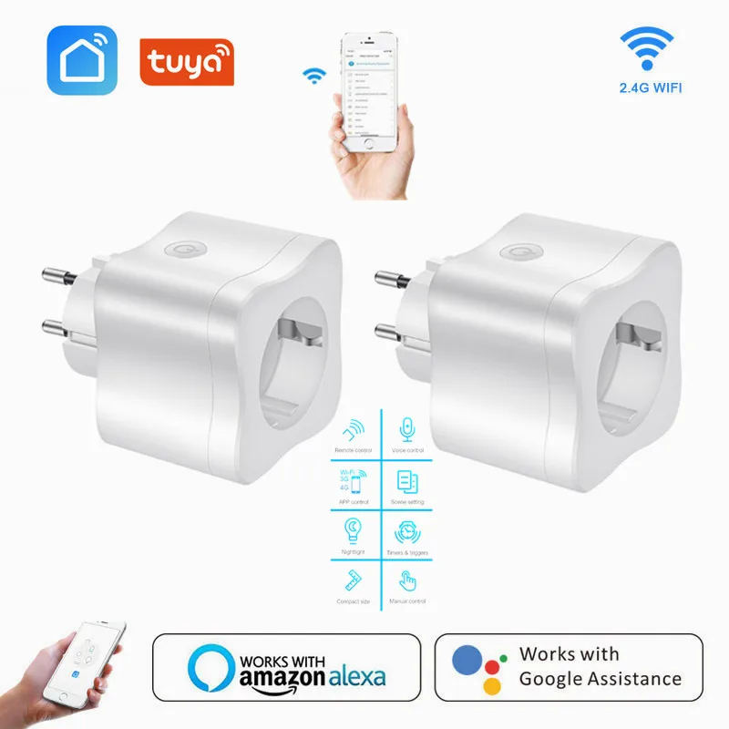 

EU WiFi Smart Plug Adapter Timing Plug Mobile Phone APP Switch Voice Control Socket EU Plug Works With Alexa Google Assistant