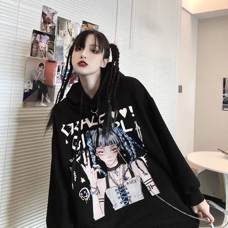 

Fashion women's Hoodie 2021 new hip hop loose Pullover Harajuku cartoon print top outdoor street style fashion Sweatshirt