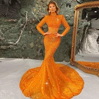 new luxury mermaid evening dresses high neck long sleeves sequins sparkling women long elegant prom pageant gowns custom made
