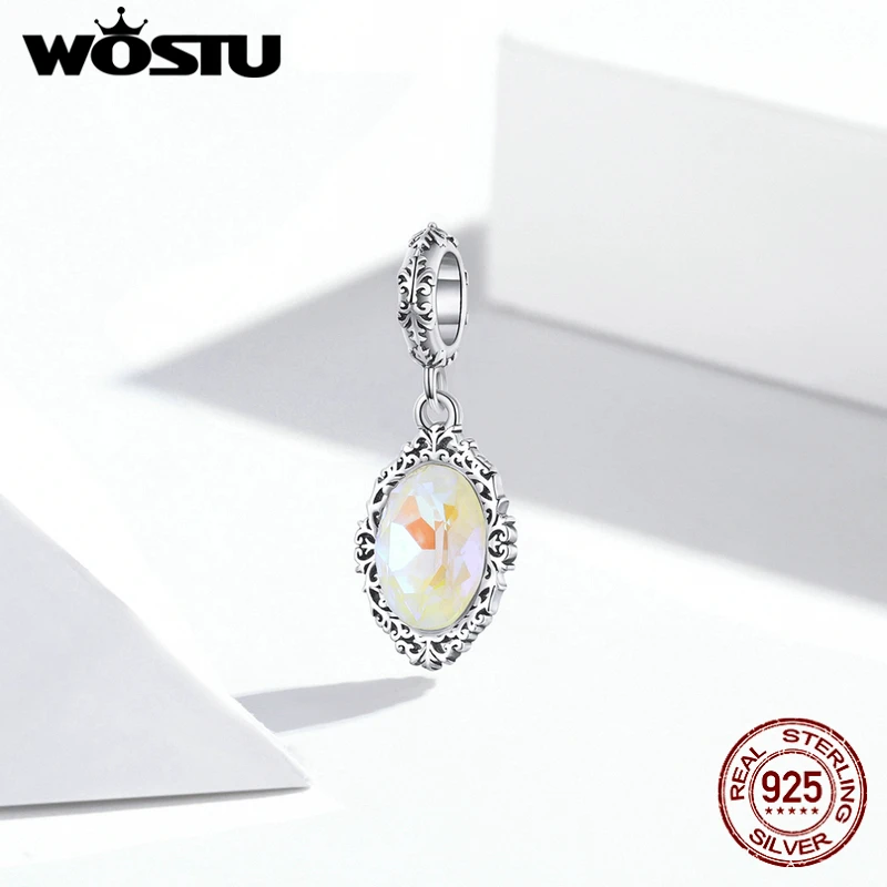 Wostu Charms 925 Серебро Оригинал Fit Браслеты Sterling Magic Mirror Anniversary Charm Beads для diy Женская Ювелирная FIC1815.