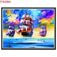 diamond painting cross stitch abstract sailboat sailing on the sea mosaic picture diy diamond inlaid household room decoration
