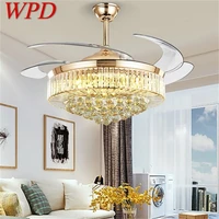 wpd ceiling fan light invisible luxury crystal silvery led lamp with remote control modern for home