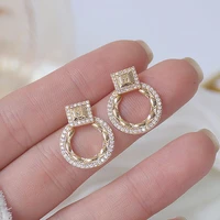 ydl gold color exquisite circle cz women earrings high quality charm mircro inlaid zirconia stud earring women birthday gift