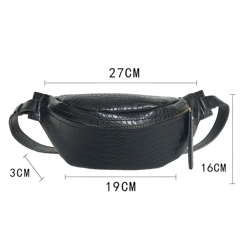 

New Waist Bag Women Leather Fanny Pack Chest Pack Crocodile Veins Banana Bags Female Zipper Waist Pouch Street Kidney Bag YB092