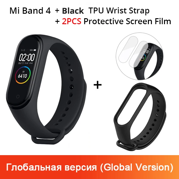 GV N Black Strap Xiaomi mi Band 4, музыкальный смарт-браслет mi band 4, фитнес-браслет, 135 мА/ч, цветной экран, 50 м, водонепроницаемый, Bluetooth 5,0 - Цвет: GV N Black Strap