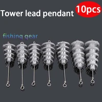 10 pcs lead sinker tower type silk piercing lead far throwing rod spiral lead drop homemade explosive hook with lead pendant