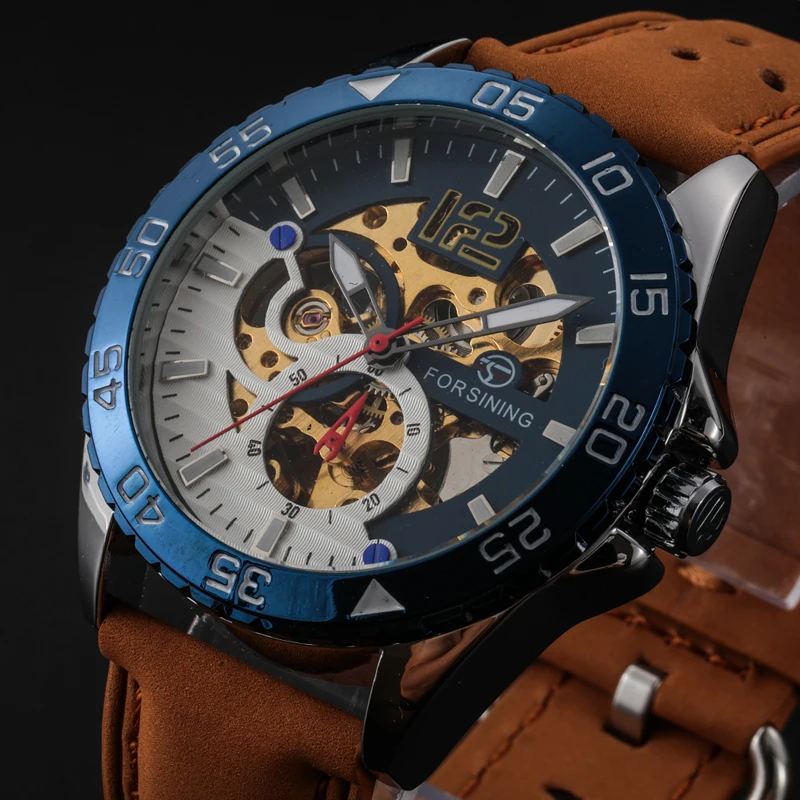 

Forsining Top Brand Fashion Casual Watch Automatic Mechanical Hollow Dial Design Watches Waterproof Leather Strap Luxury Clock