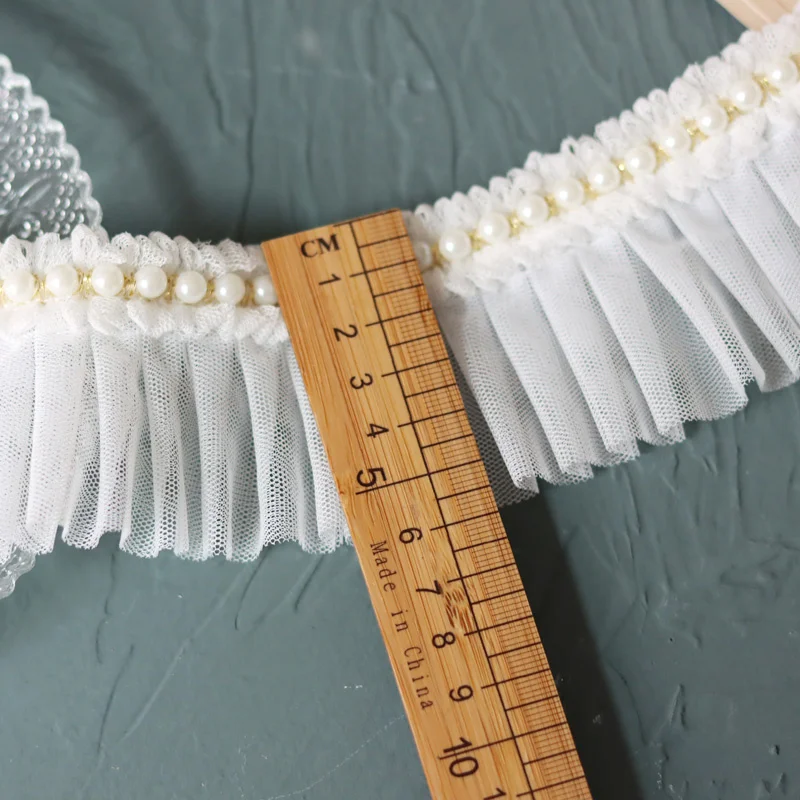 6 см ширина двухслойная сетчатая плиссированная ткань лента с оборками бусинами