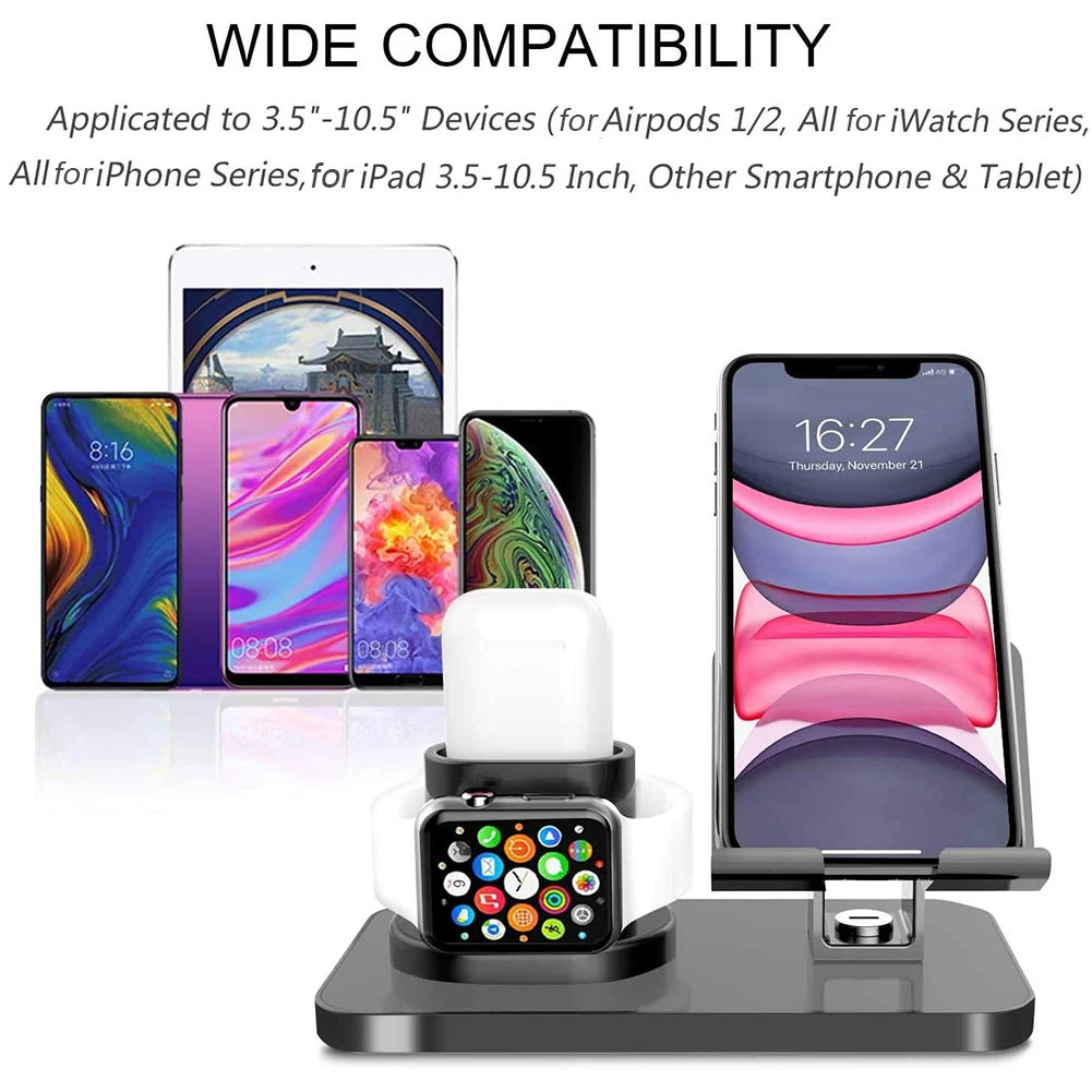 

Charging Stand 3 in 1 Multifunctional Convenient Phone Watch Charger with Cable Storage Holder for iPhone Charging Cables