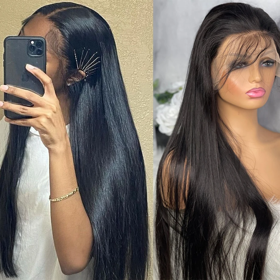 30 40 Inch Straight Lace Front Human Hair Wigs For Women Brazilian Natural 4x4 5x5 Closure Wig 13x6 13x4 Frontal | Шиньоны и парики