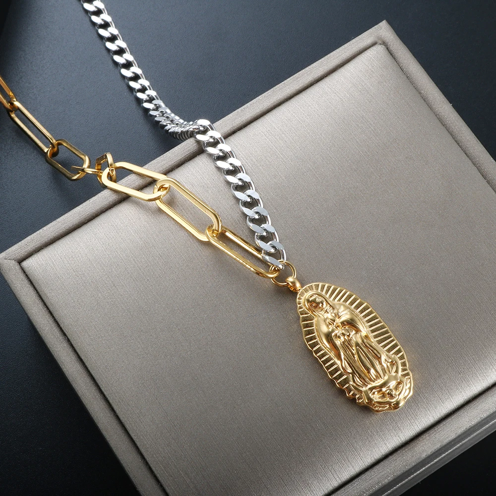 

ZMFashion Double Color Splicing Link Chain Necklace Pendant Jewelry Vintage Clavicle Choker for Women Men Trendy Jewelry