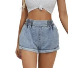 Женские джинсовые шорты с высокой талией, эластичные облегающие шорты, женские повседневные шорты с карманами, удобные шорты с эластичным поясом, весна-осень