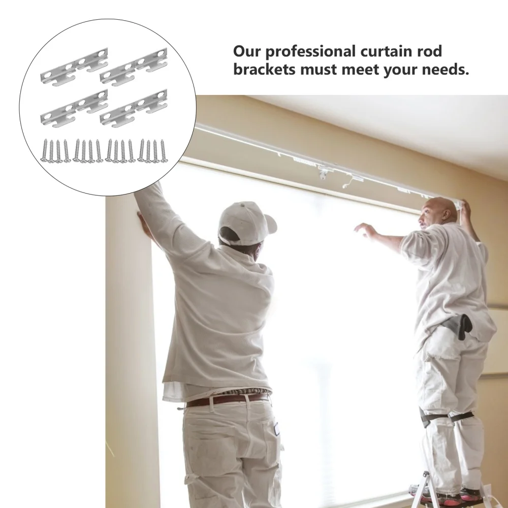 

4 sets Iron Hook Curtain Pole Holding Brackets Curtain Rod Thickening Brackets