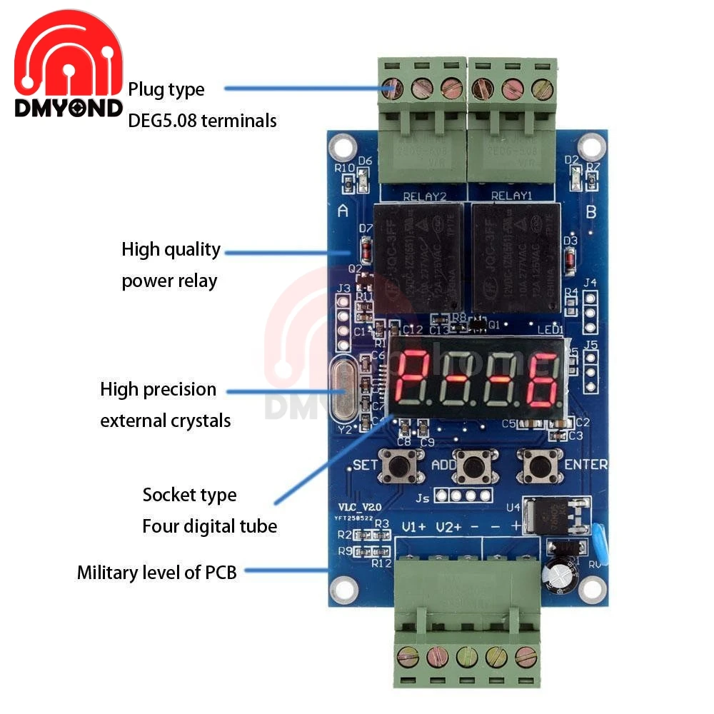 Цифровой Цикл потенциальный модуль 12 В программируемое реле времени управление