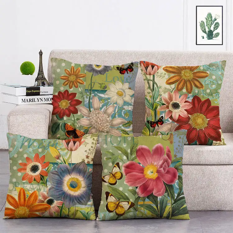 

Pastrol Floral Style Cushion Cover Home Decor Beautiful Flower Pattern Throw Pillow Covers Couch Home Decor Pillowcase 45x45cm