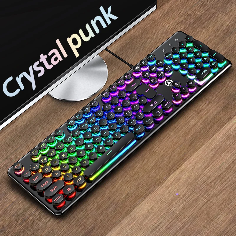 

Silver Carving V7 Crystal Manipulator Gaming Wired Keyboard Round Punk Keycap Illuminated Keyboard 40#
