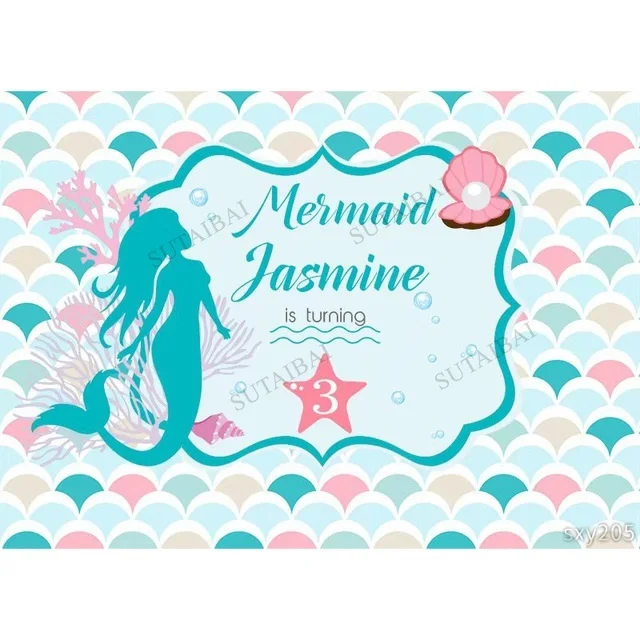 

Custom Photography Background Blue Mermaid Seahorse Seaweed Flower Girl Birthday Party Photocall Backdrop Photo Studio Under Sea