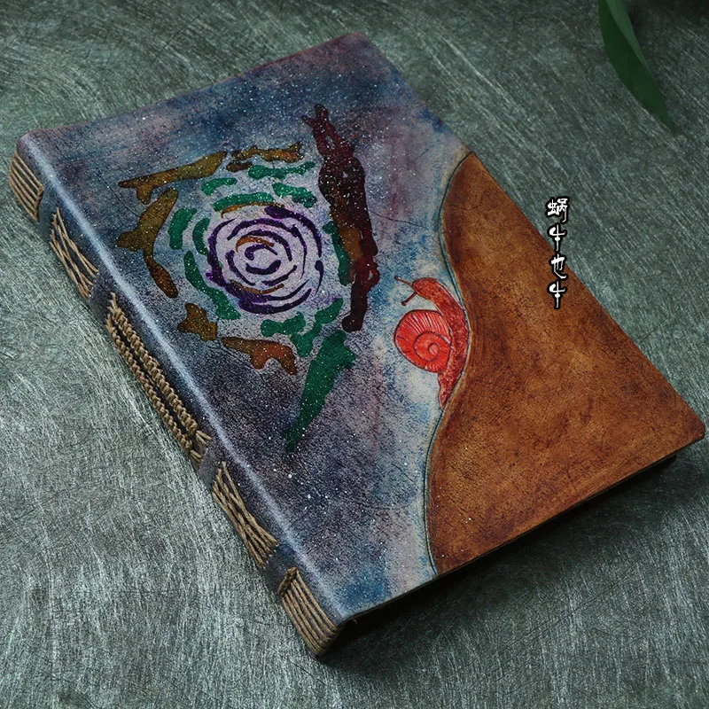 Little Snail Big Dream A5 Leather Notebook Vegetable Tanned Leather Loose Leaf Manual Sewing Simple Hand Drawing Cover