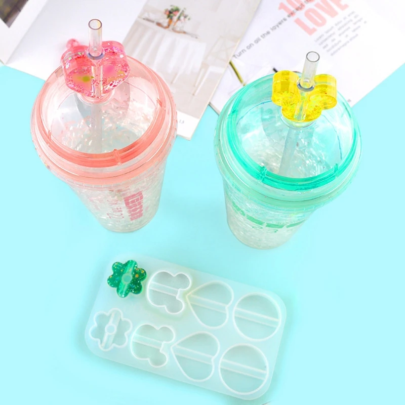 

Cute Straw Topper Resin Molds Straw Topper Attachment Silicone Molds for straws