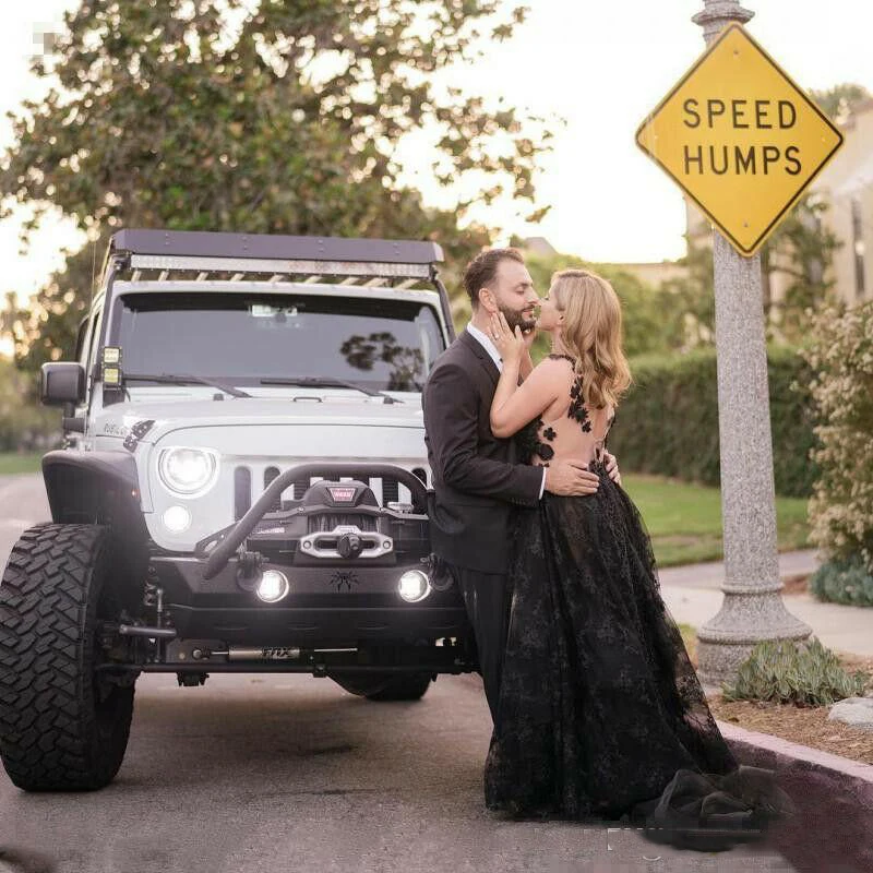 Готическое черное кружевное свадебное платье размера плюс с аппликацией