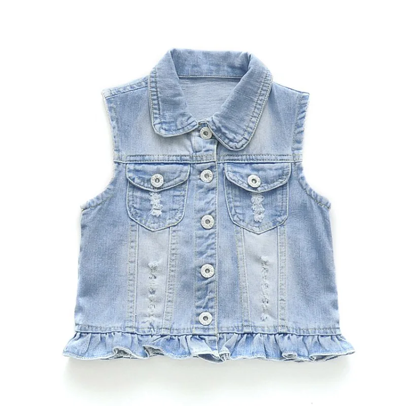 Джинсовый жилет для девочек куртка из денима 8 повседневная верхняя одежда на