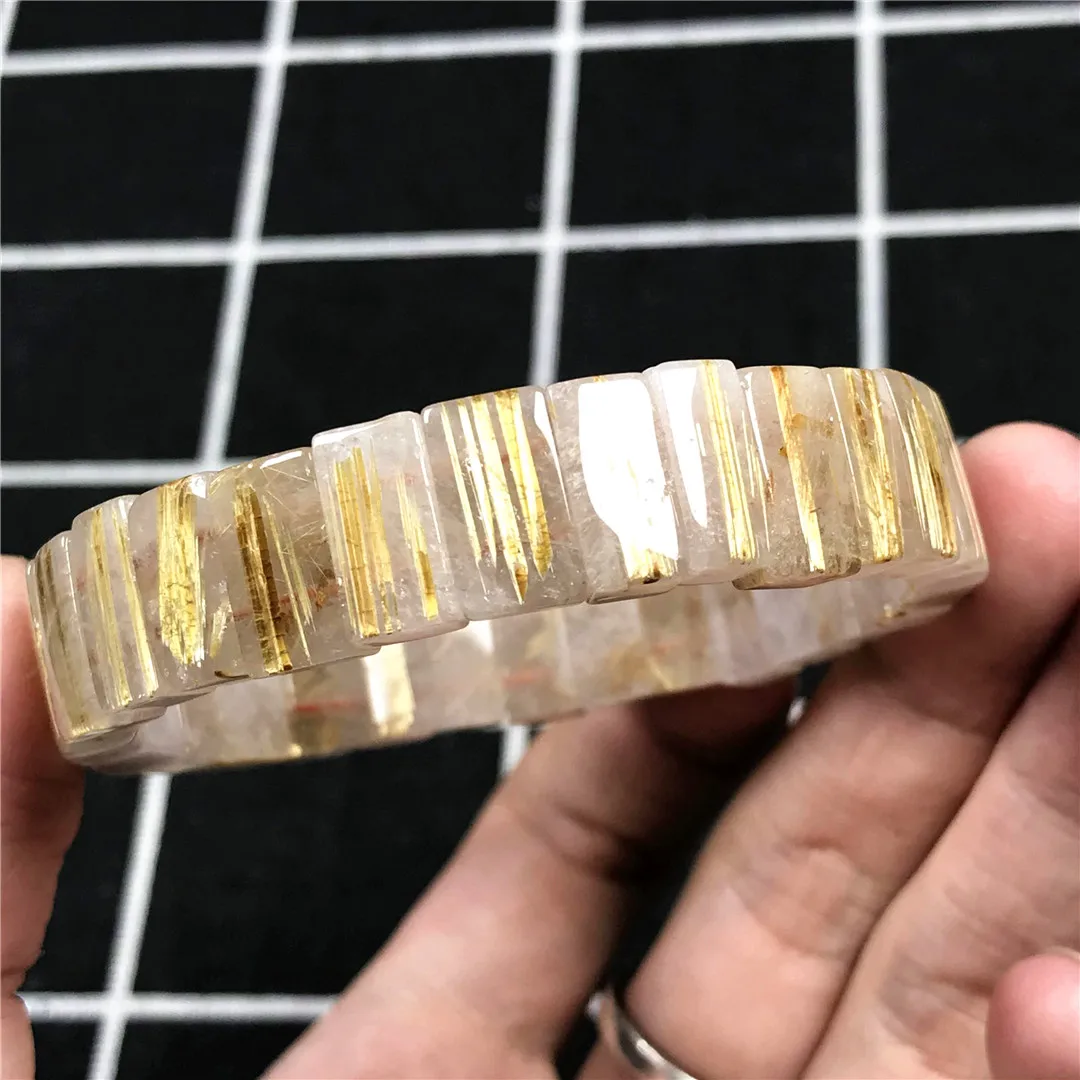 

Natural Gold Rutilated Quartz Bangle Bracelet For Women Men Healing Gift Wealth Crystal 12x6mm Beads Rare Gemstone Jewelry AAAAA