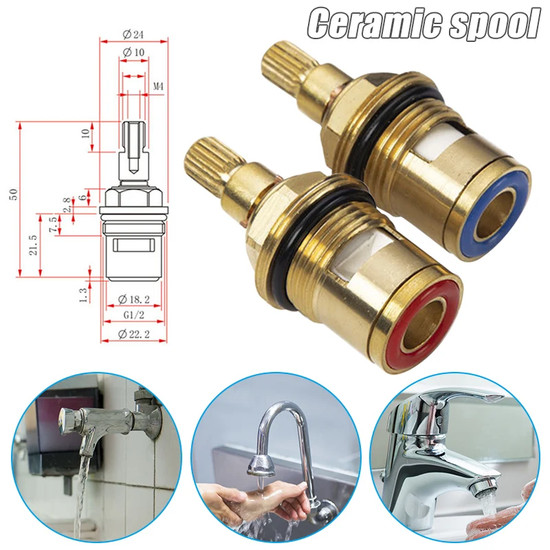 

2 Pcs Replacement Tap Valves Ceramic Disc Gland Brass 20 Teeth 1/2 Inch Accessories G10