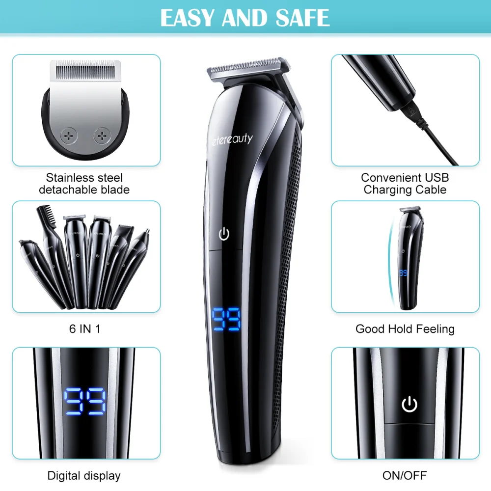 

ETEREAUTY Beard Trimmer Kit Multi-functional Electric Beard Trimmer All-in-1 Rechargeable Grooming Kit for Men Adults (US Plug)