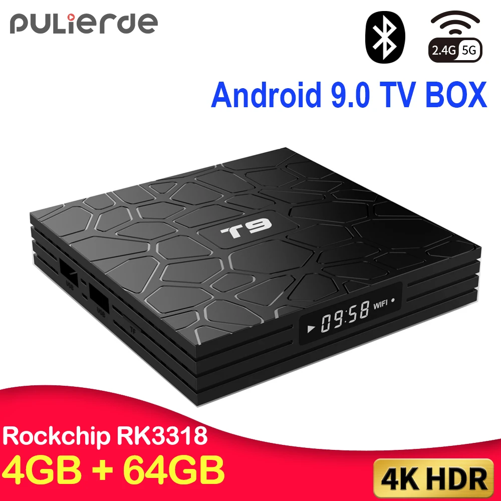 

T9 4GB 64GB RK3318 Quad Core Smart Android 9.0 TV BOX Bluetooth4.0 H2.65 4K 2.4GHz/5GHz WIFI Set-top box Media Player