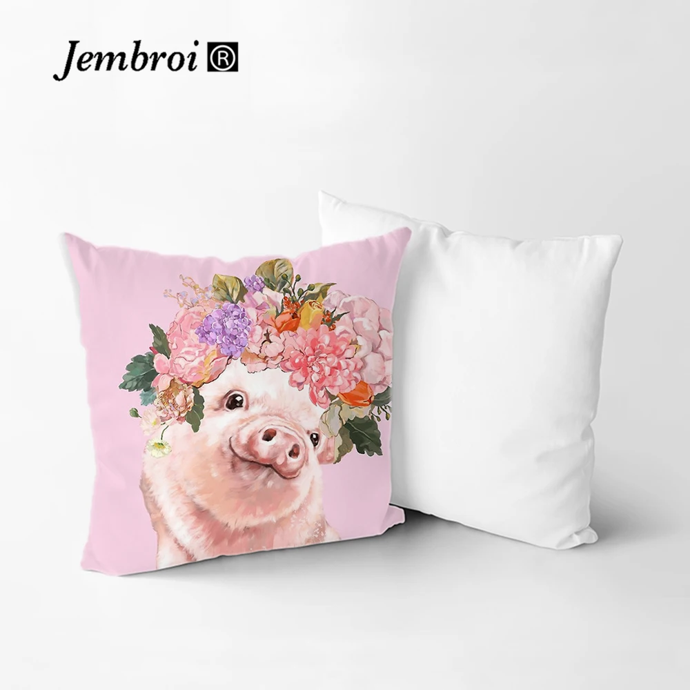 

Cartoon Animal Painting Pillowcase Flowers Pink Blue Yellow Green Cat Dog Llama Lumbar Sofa Couch Cushion Cover Home Decoration