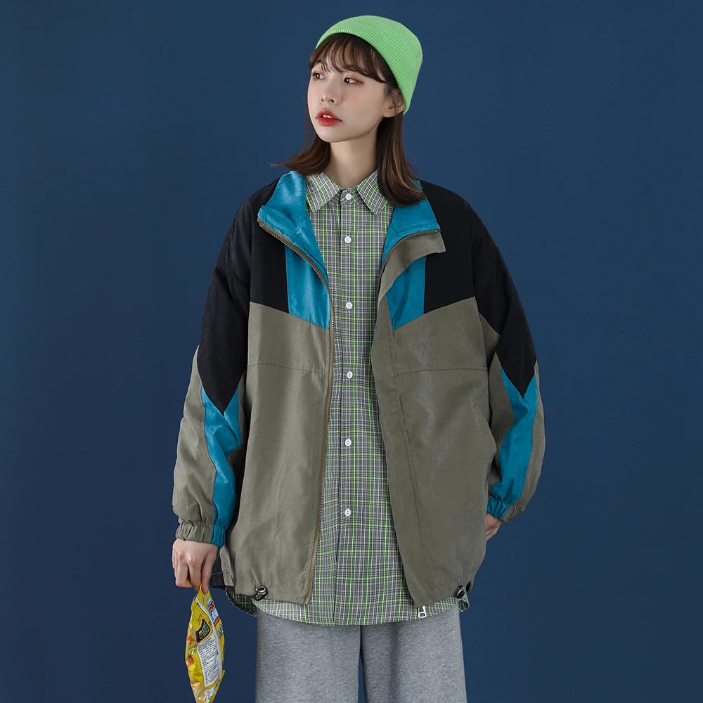 

LEGIBLE 2021 Spring Autumn Women's Jackets Patckwork Causal Windbreaker Women Jackets Coats Zip Up Jackets Famale