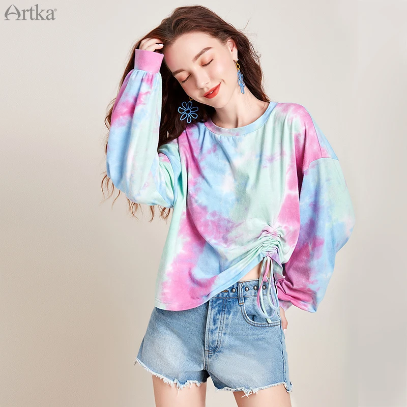 Женская футболка с длинным рукавом ARTKA Повседневная Свободная уличная круглым