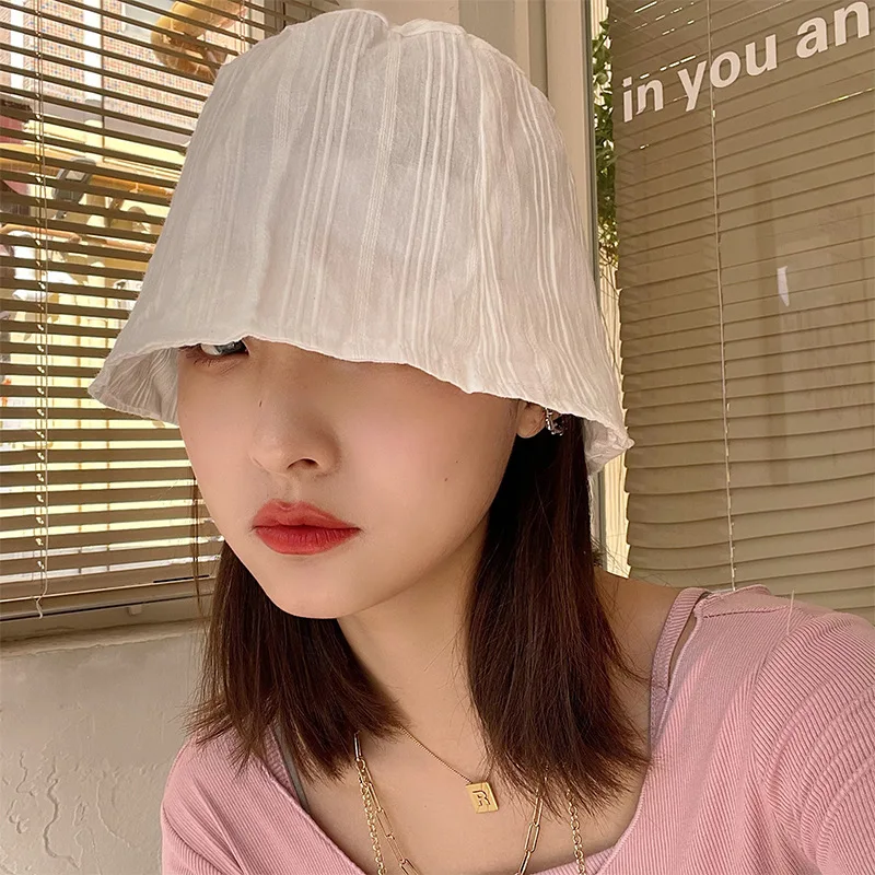 

Spring and Summer White Fisherman Hat Korean Wild Sunshade Transparent Lace Thin Bucket Hat Women