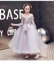 pretty lace 3d flower princess costume kids communion long flower girl dress party ball gowns pageant wedding dresses for girls