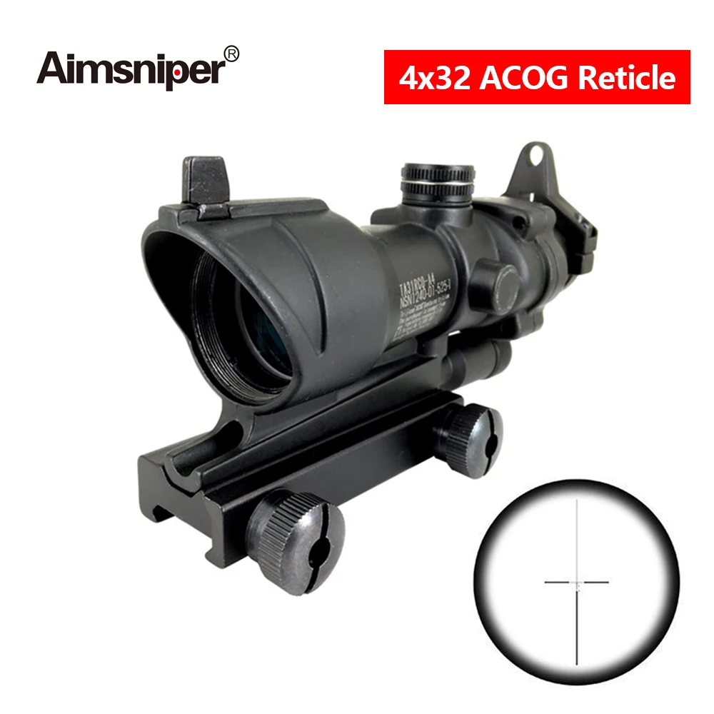 Hunting Triji ACOG Style 4x32 Optical Riflescope Red Dot Tactical Reticle Rifle Scope Shooting Sight For AR15 M4 M16 Caza Sight
