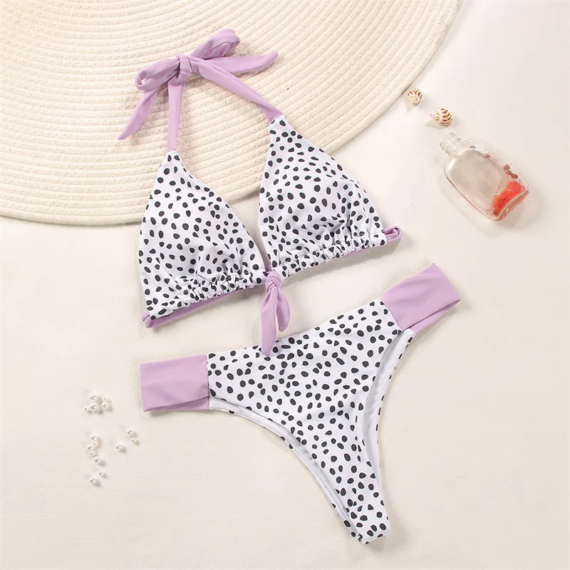 

Deep V-neck Bikini Flower Print Badpak Biquinis Feminino Nieuwe Boog Badmode Lace Up Bikini Set Badpak Women's Bikinis