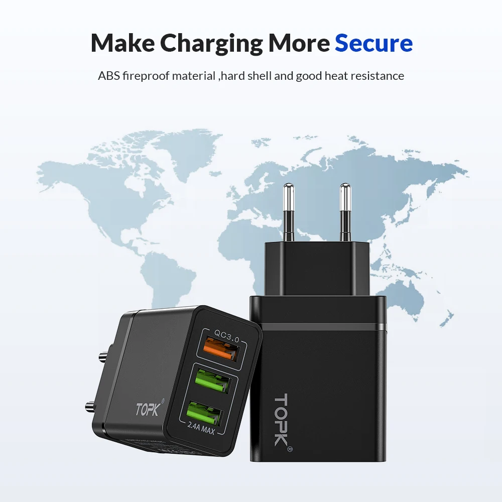 Сетевое зарядное устройство TOPK B348Q USB 3 0 порта|Зарядные устройства для телефонов| |