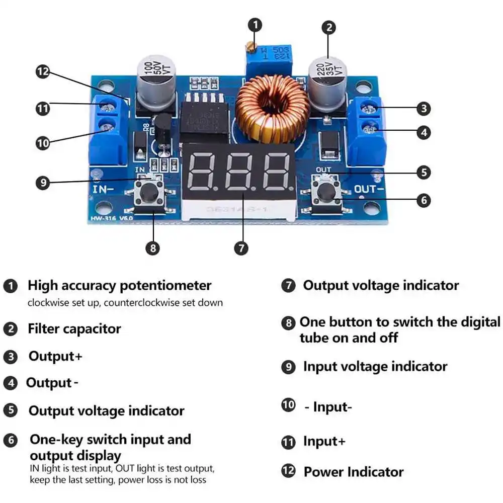 OcioDual вольтметр преобразователь Напряжения DC 5A 75 Вт понижающий Arduino XL4015