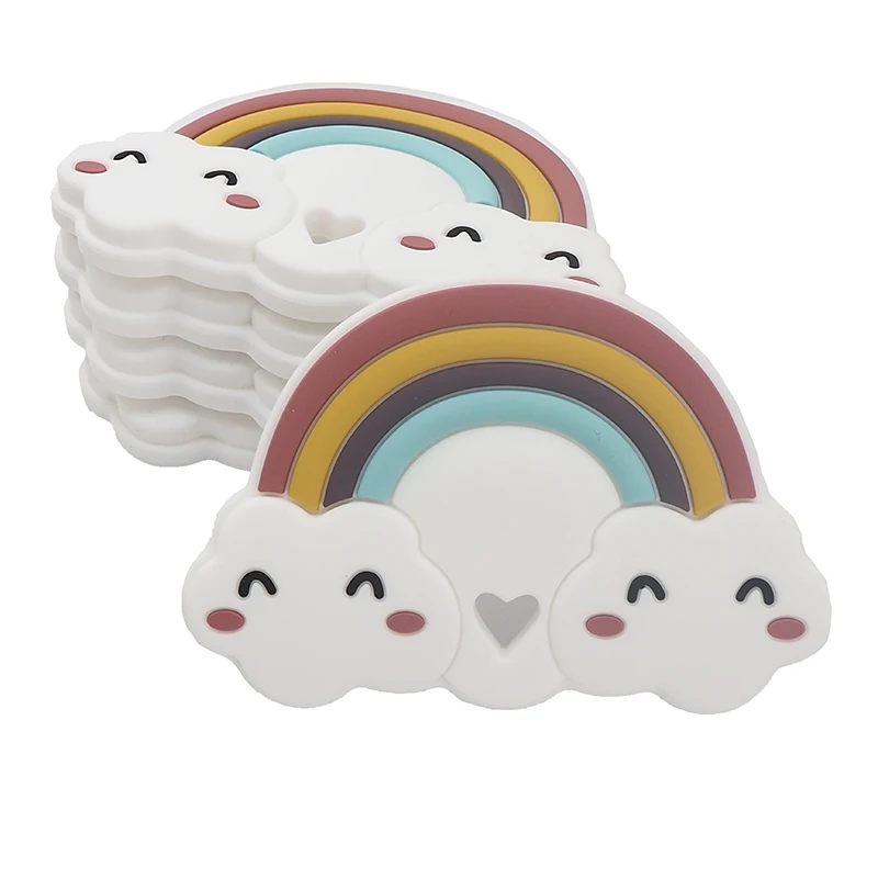 

Chenkai 5PCS Silicone Rainbow Teether DIY Baby Shower Chewing Pendant Nursing Sensory Teething Pacifier Dummy Toy Gfit BPA Free