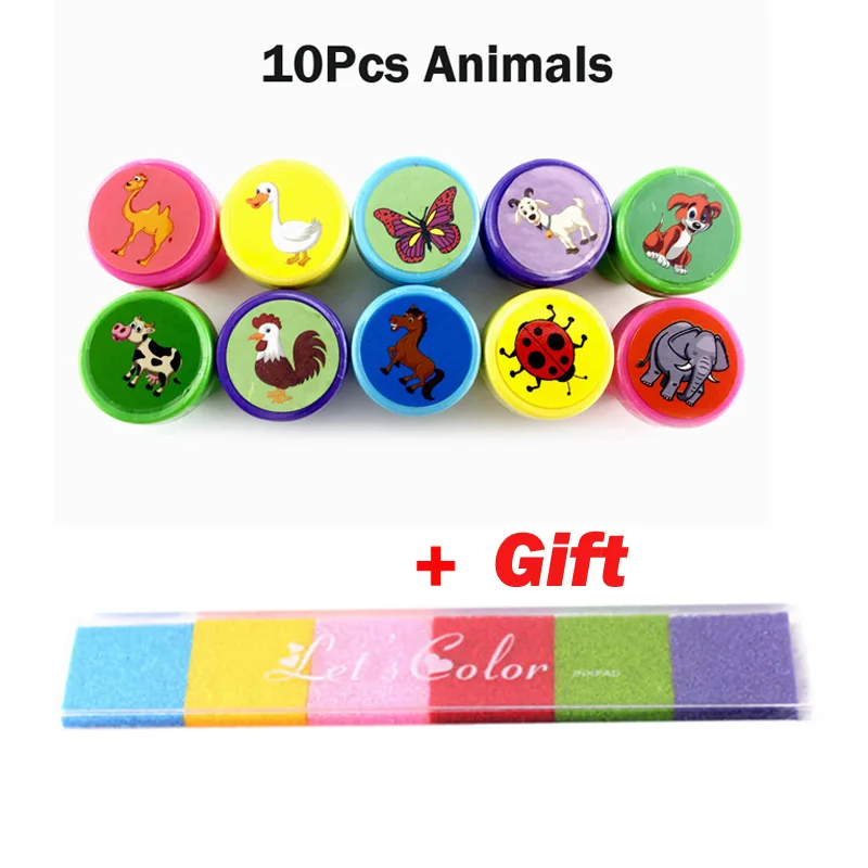 10Pc Animal x 1 Ink 1 комплект пластиковый прекрасный смайлик Животное штамп с номером игрушка для DIY Декор альбом для вырезок карточки с буквами бумага подарочная игрушка - Цвет: 10Pc Animal x 1 Ink