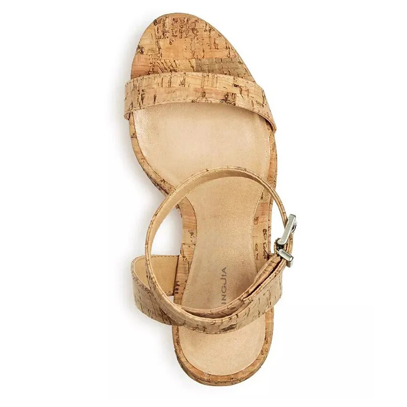 

fashion large size cork bag root bag strip upper with ankle buckle slope heel women's sandals