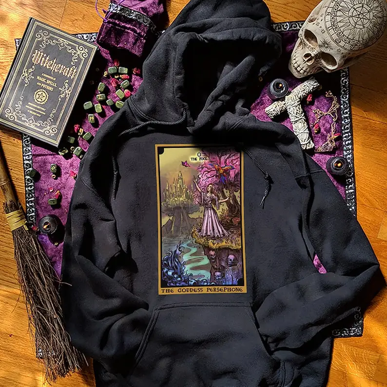 

The Goddess Persephone The Fool Tarot Card Hoodie Pagan Witch Sweatshirt Pastel Goth Witchcraft Hoodie Greek Mythology Gifts