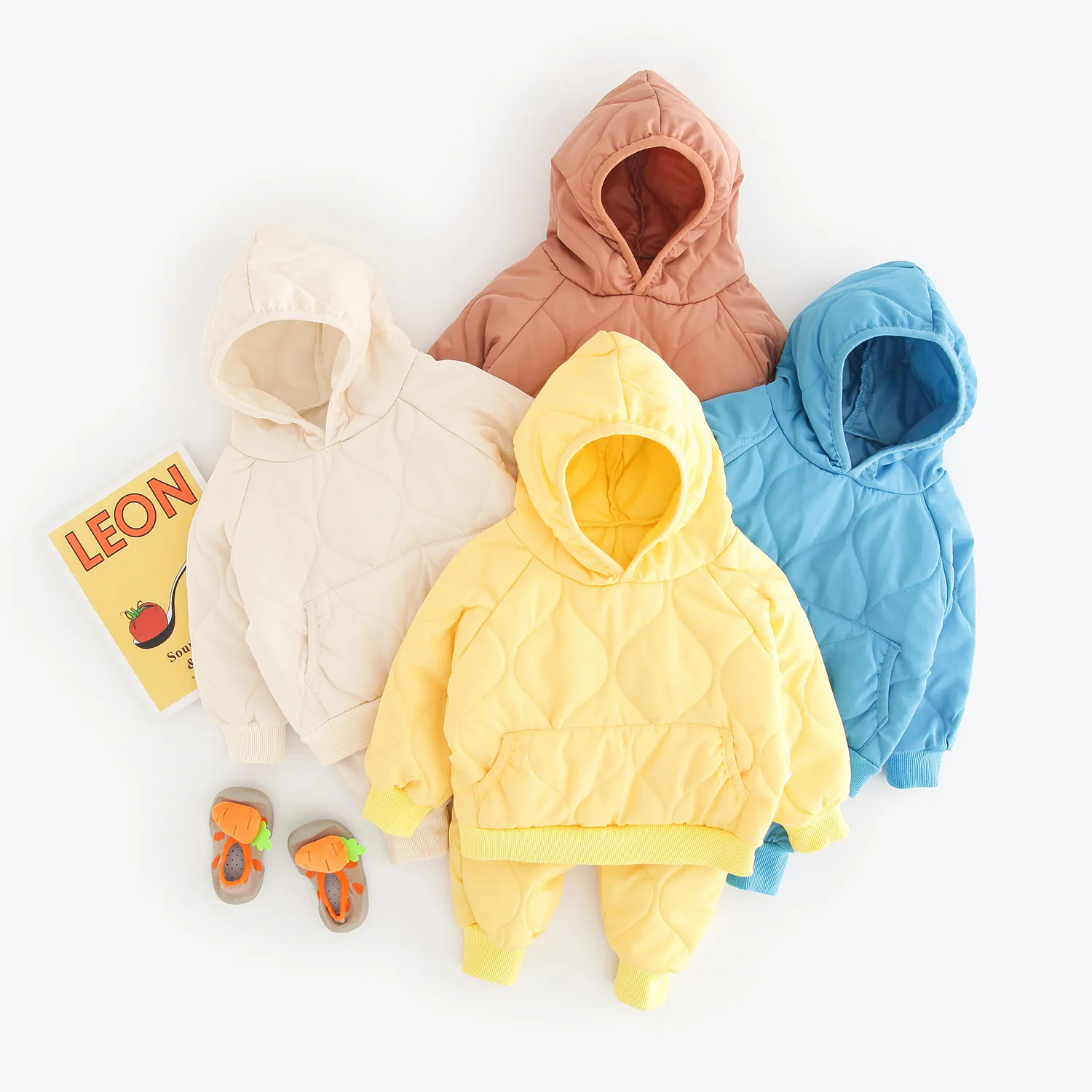 Зимние комплекты стеганой одежды для мальчиков и девочек детские толстовки с