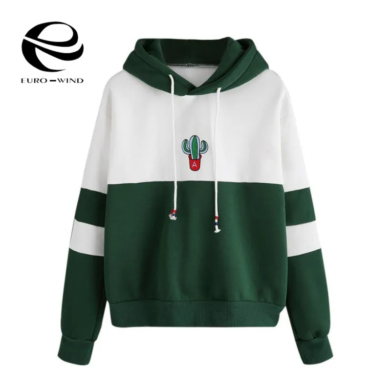 Autumn Women Long Sleeve Pullover Hooded Cactus Printed Sweatshirt Casual Winter Hoody Hoodies Plus Size Kpop Bangtan | Женская одежда