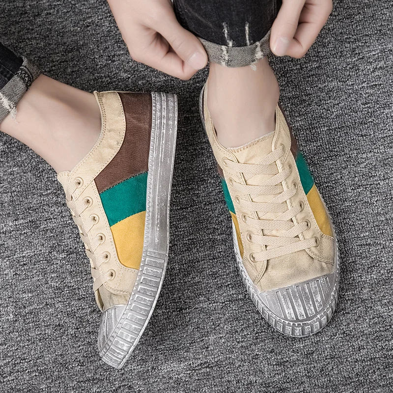 Мужские парусиновые туфли в стиле ретро коричневые дышащие кроссовки лоферы