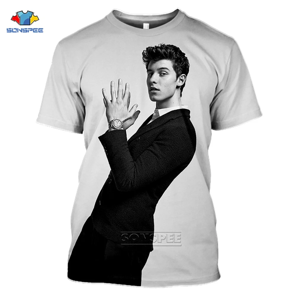 SONSPEE Канада певец Shawn Mendes футболки с коротким рукавом и 3d принтом Летняя
