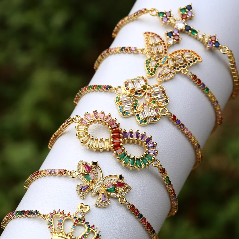 

3 PCS Pave Gold Rainbow Cubic Zirconia Crystal Charm Butterfly Pendant New Design For Women Jewelry DIY Findings Wholesale 2021
