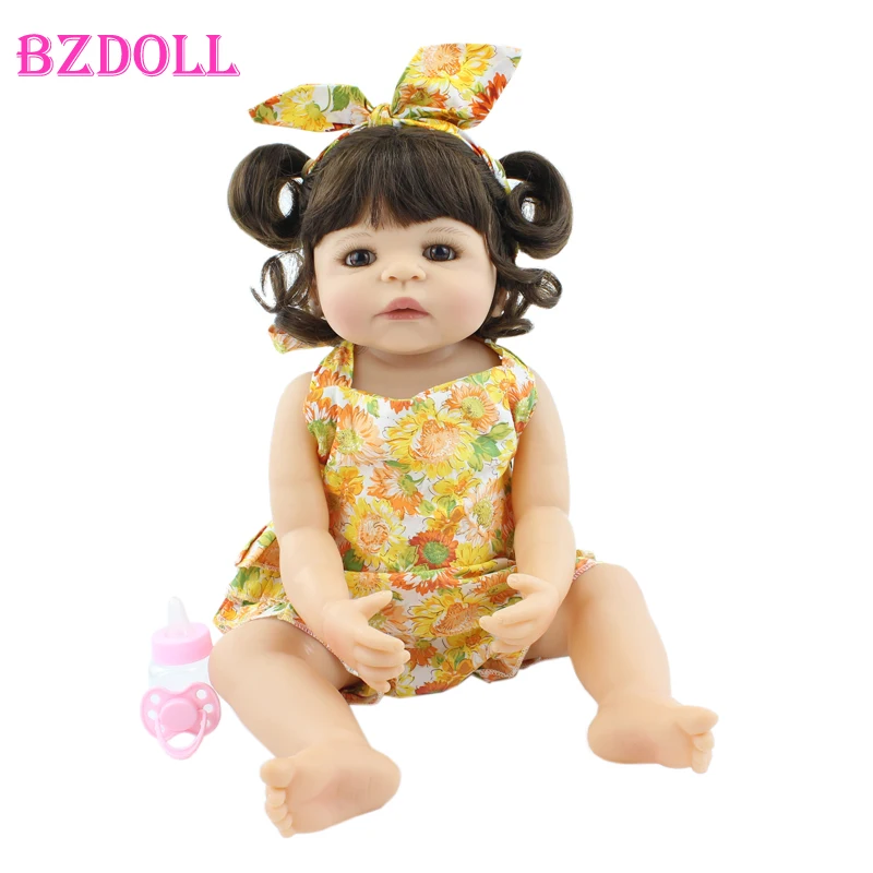 

55 CM Full Silicone Reborn Doll Lifelike 22 inch Vinyl Newborn Babies Dress Up Boneca Girl Birthday Gift Bathe Toy
